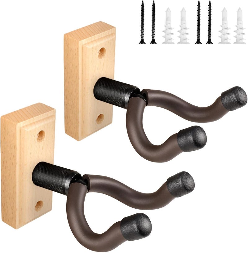 DIDA Guitar Wall Mount, Guitar Hanger, Silicone Pad, U-Shaped Guitar Wall Hanger Mount, Rotatable Guitar Holder Hook Stand Wall for Acoustic, Electric Guitar, Bass (Beechwood 2 Pack) - Image 1